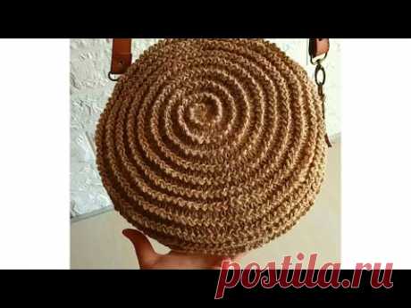 Круглая сумка с мешковиной нитью со спиральным зигзагом