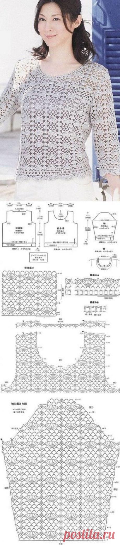 Связать ажурный пуловер [] # # ,#Crochet, ,#Tops,, #…, ,#Knitting, ,#Jersey