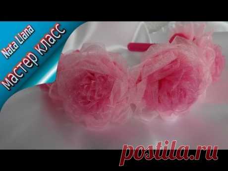 Розы из органзы. Ободок для волос./Organza Rose
