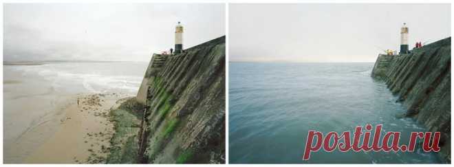 Приливы и отливы в фотографиях Майкла Мартена Английский фотограф Майкл Мартен (Michael Marten) сделал серию фотографий, на которых одни и те же пейзажи во время отлива и во время прилива воды.