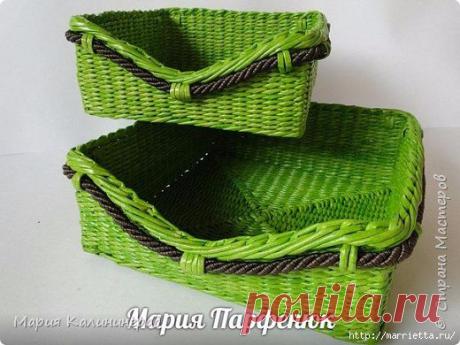 Как сплести квадратное дно для корзинок из газет