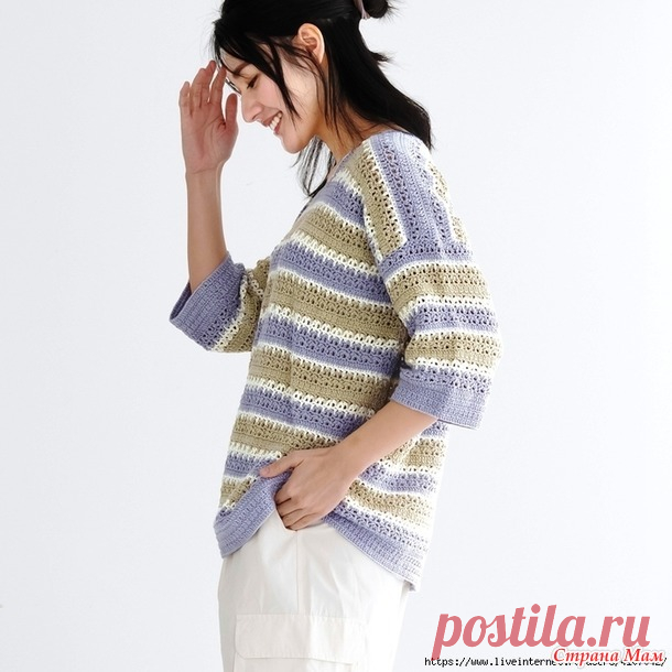 Летний джемпер оверсайз в полоску из трех цветов. - Все в ажуре... (вязание крючком) - Страна Мам
