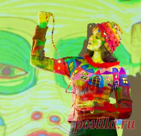 Knitted jumper handmade HUNDERTWASSER for girls от annalesnikova