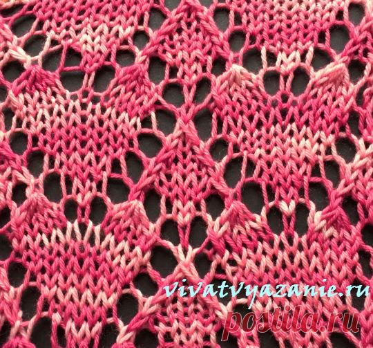 Узор с сердечками спицами: описание Пополняю рубрику блога новым узором. Это ажурный узор для вязания спицами, по виду напоминающий сердечки. Выполняется по лицевой глади. Описание узора.