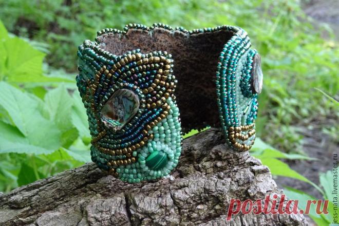 Купить "Сны шамана. Лето" - браслет - тёмно-зелёный, зеленый, морская волна, павлинье перо