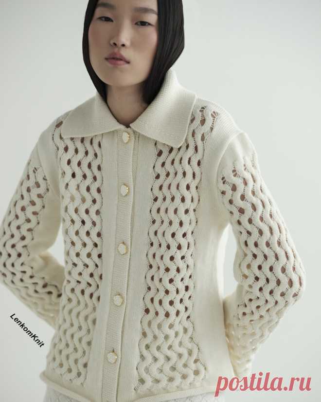 Кардиган с ажурным волнистым узором (схема узора)