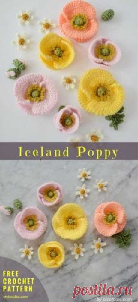 April Iceland Poppy Free Crochet Pattern |Crochet → Flower Motif | Written | US Terms Level: beginner Author: By PicotPals Mostly everyone may be able to crochet these awesome flowers. The pattern is widely described and shouldn't be difficult for beginners. #freecrochetpattern #crochetflower