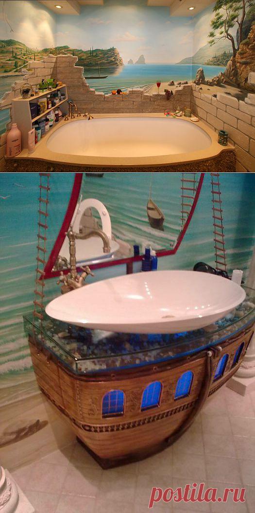 Панорама в ванной комнате. Роспись стен.