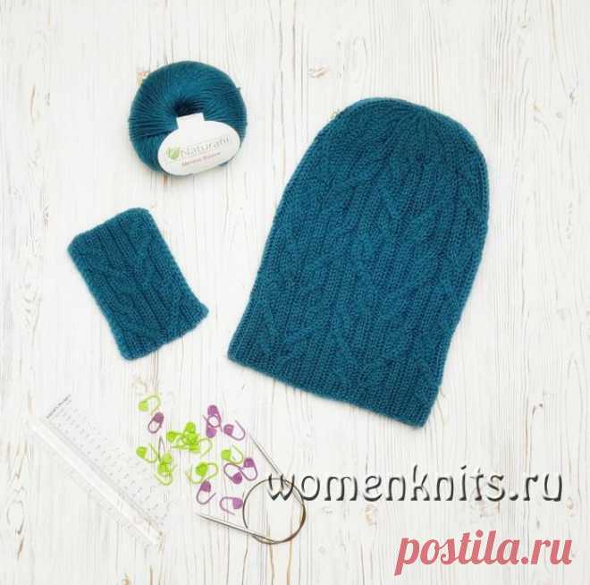 Шапка спицами узором от Норы Гоан