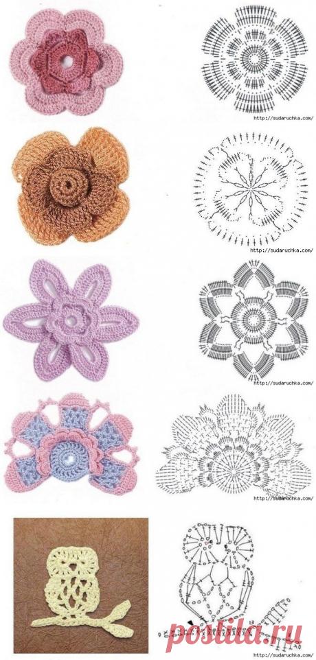 Ажурные мотивы. Схемы для вязания крючком.