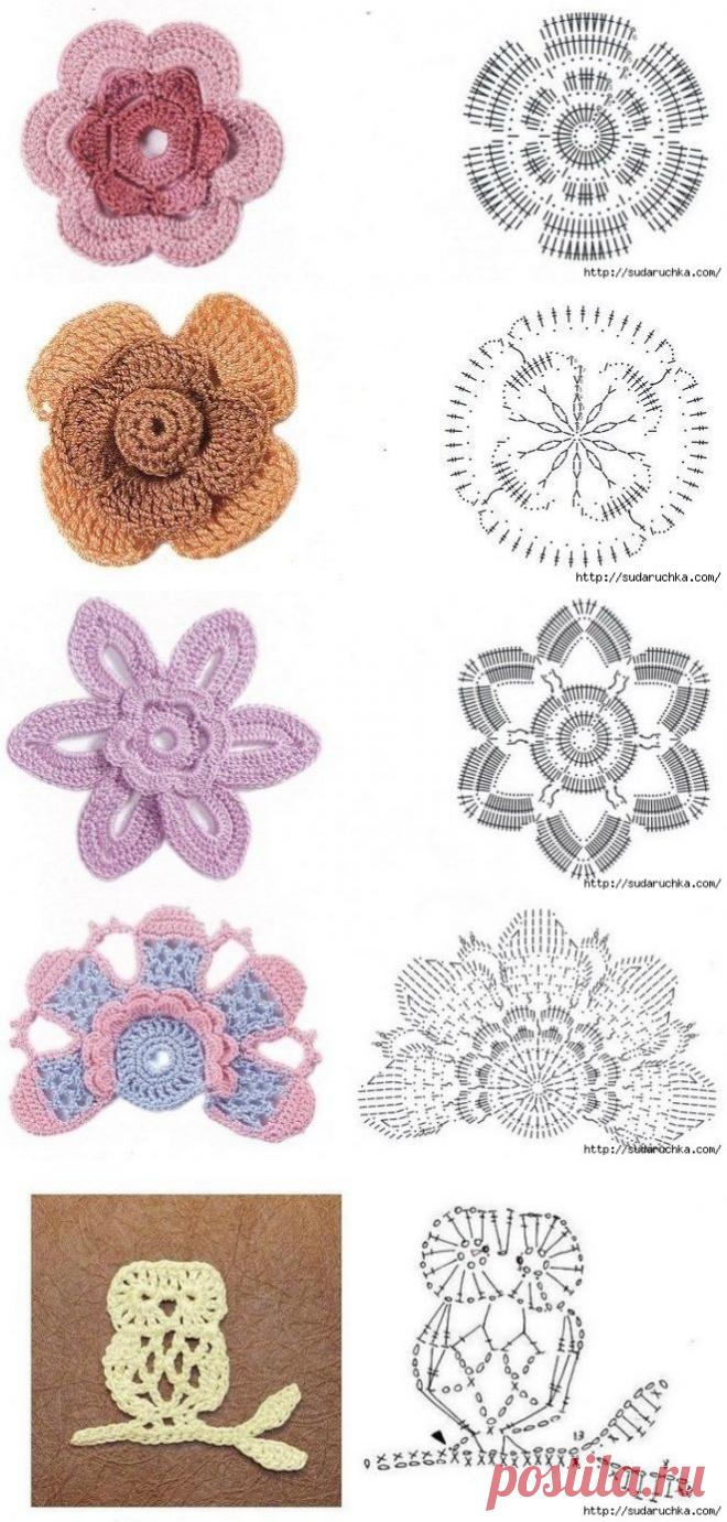 Ажурные мотивы. Схемы для вязания крючком.