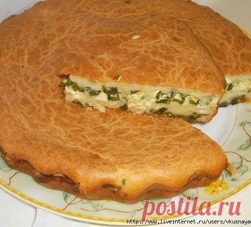 ЗАЛИВНОЙ ПИРОГ С ЗЕЛЁНЫМ ЛУКОМ И ЯЙЦОМ