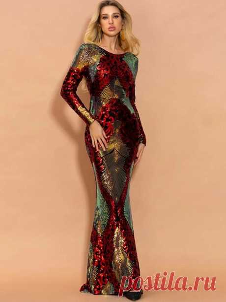 Missord Colorblock Backless Bodycon Sequin Formal Dress