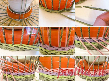 10 шагов как сделать плетеную вазу своими руками Необычную вазу для цветов из обычной бутылки или флакона можно смастерить, если оплести их нитями. Удобнее это делать из тонкой нити, предварительно ее подкрасив. Лучше, если вы возьмете сосуд причудливой формы.| BlogDIY.ru