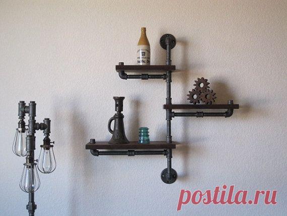 Single Pole Three Tier Walnut Pipe Shelf