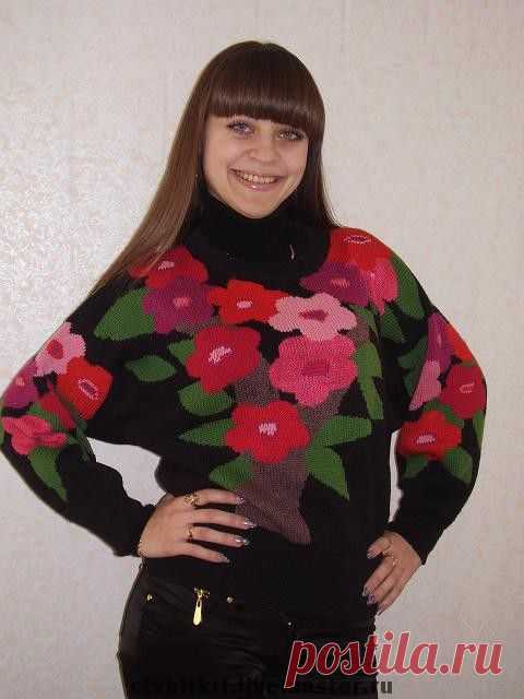 Вязаный джемпер «Цветущий рай» - женская одежда,осенний джемпер,осенняя мода