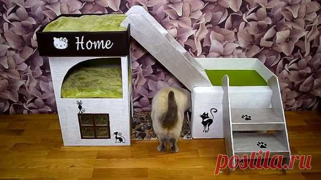 Как сделать ДОМ для кота из коробок и картона!