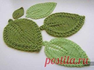 Листочки, вязаные спицами. Описание: