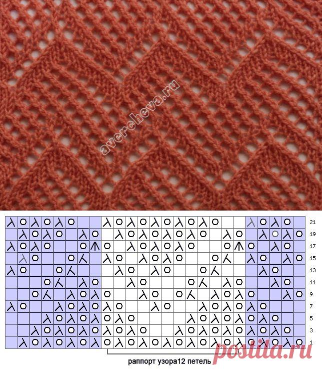 ажурный зигзаг горизонтальный | каталог вязаных спицами узоров