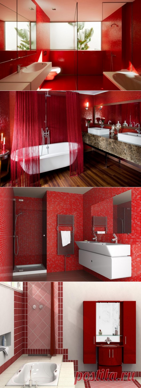 Красный дизайн ванной комнаты, фото красные ванны