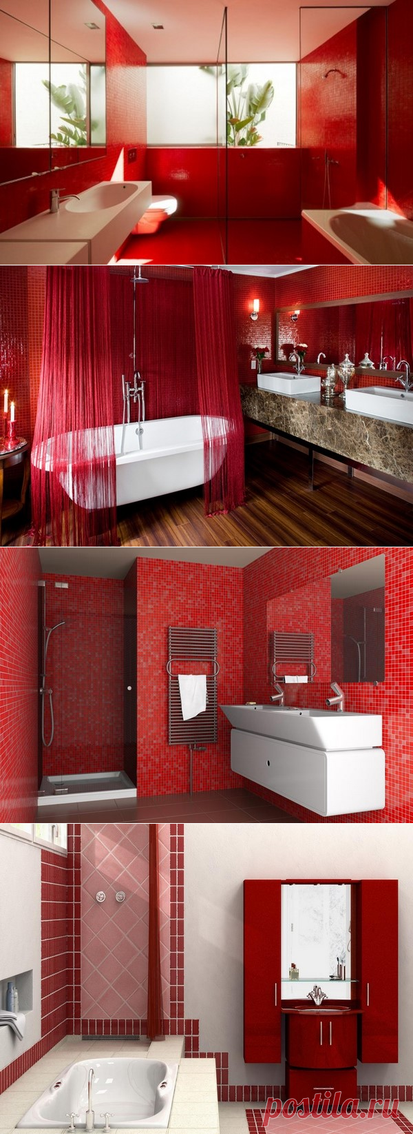Красный дизайн ванной комнаты, фото красные ванны