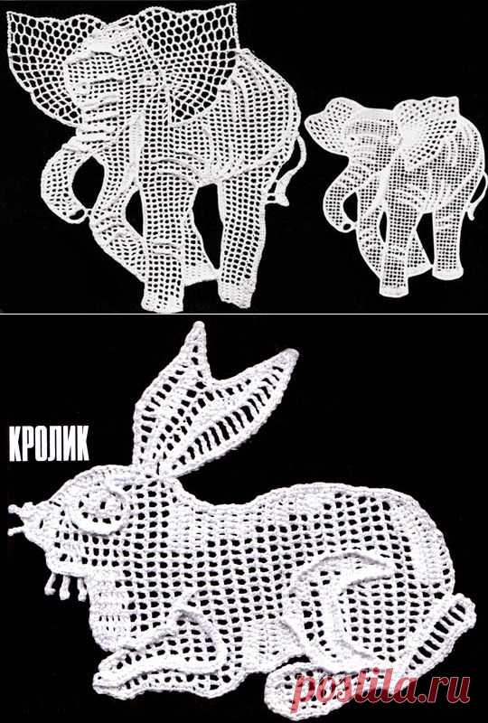 Филейные мотивы животных крючком