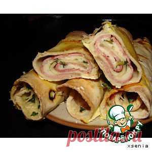 Рулетики из лаваша с ветчиной, курицей и сыром - кулинарный рецепт