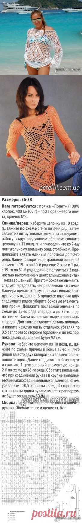 Пляжная туника Белый Ананас. Описание и схема
