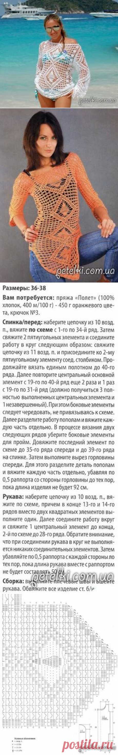 Пляжная туника Белый Ананас. Описание и схема