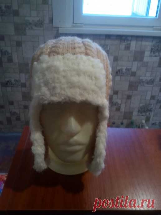 Шапка ушанка спицами