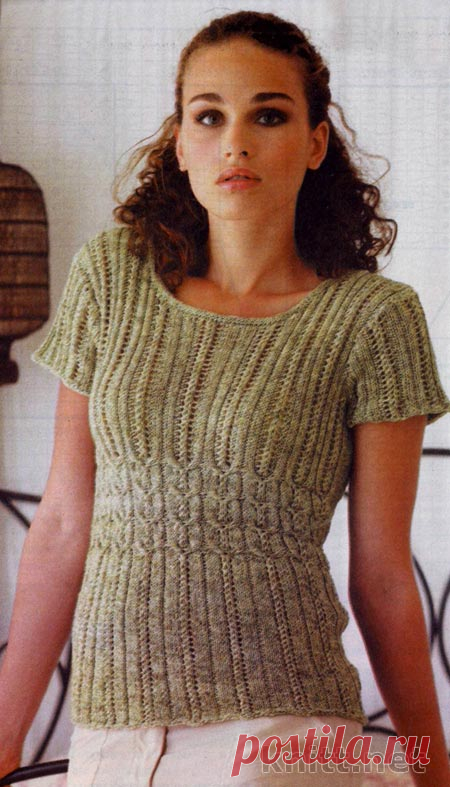 Вязаный спицами джемпер салатового цвета | knitt.net | Все о вязании