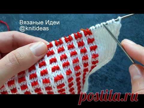 Классный простой узор Цветная клетка спицами!