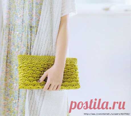 Клатч узором "веера" крючком. Схемы. / crochetemoda.blogspot.com