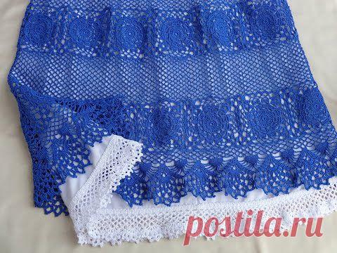 Вязаная юбка крючком с подъюбником из льна, обвязанным кружевной каймой. "Влюблённая в море"