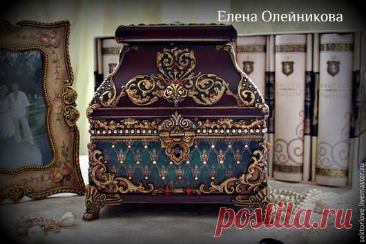 Купить Ларец - зеленый, шкатулка для украшений, шкатулка декупаж, шкатулка для мелочей, шкатулка деревянная