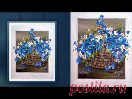 Easy Acrylic Painting - Relaxing Demo - Fun painting - Canvas Painting - Simple Floral Painting