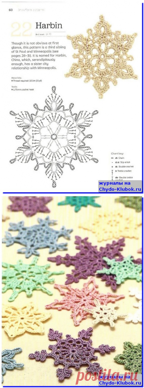 Снежинки вязаные крючком Crochet snowflakes step by step |➲ журналы на ЧУДО-КЛУБОК ✶