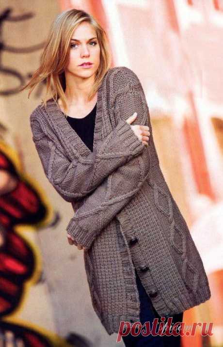 Удлиненный кардиган рельефным узором | Золотые Руки