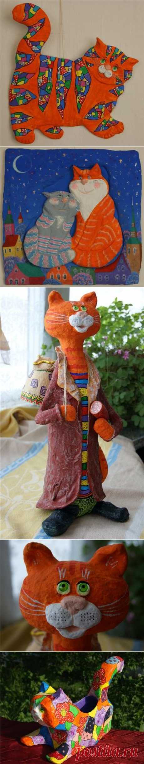 Коты из папье-маше Светланы Саратовцевой