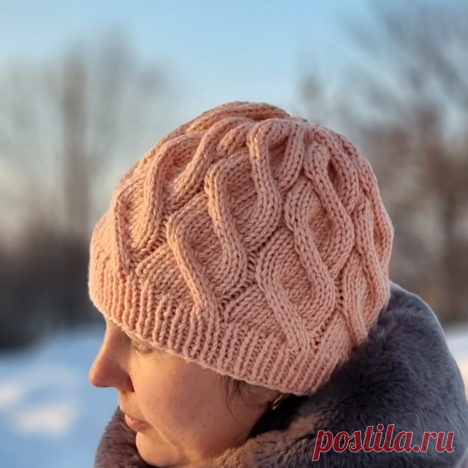 Шапка спицами с узором Пышных Кос - схема и описание | Domihobby | Дзен