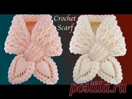 Bufanda a Crochet Puntos trenza Mariposa Punto de hojas en 3D tejido tallermanualperu