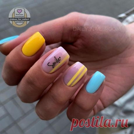 Стильный разноцветный дизайн ногтей
