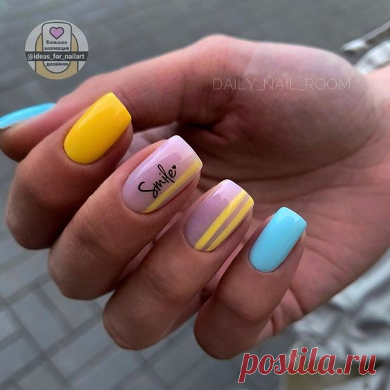 Стильный разноцветный дизайн ногтей