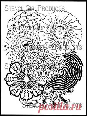Floral Mandala Lace Stencil | Kristie Taylor | StencilGirl Products The Floral Mandala Lace stencil by Kristie Taylor featuring 8 flowers: morning glory, dahlia, zinnia, marigold, and an anemone. Use this stencil to create floral focal points in your artwork, make textured backgrounds in your art journal, for paper crafting, encaustic paintings, and more. Shop today!