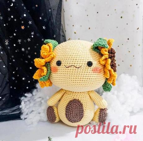 Бесплатный мастер-класс по вязанию Цветочный аксолотль крючком. Автор описания - Kimquinn. 🧶Схемы вязания игрушек IRINELY.ART🧵
