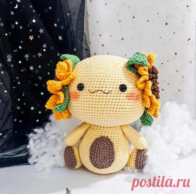 Бесплатный мастер-класс по вязанию Цветочный аксолотль крючком. Автор описания - Kimquinn. 🧶Схемы вязания игрушек IRINELY.ART🧵