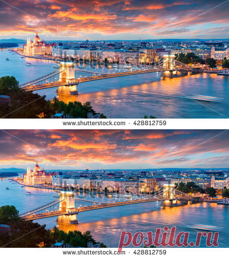 Evening View Parliament Chain Bridge Pest Стоковые Фотографии 428812759 - Shutterstock