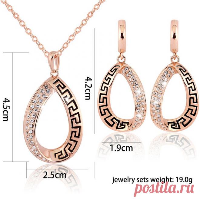 Покрытие из розового золота австрия кристалл кулон ожерелье серьги свадебные ювелирные изделия комплект ну вечеринку роскошь ювелирные изделия купить на AliExpress