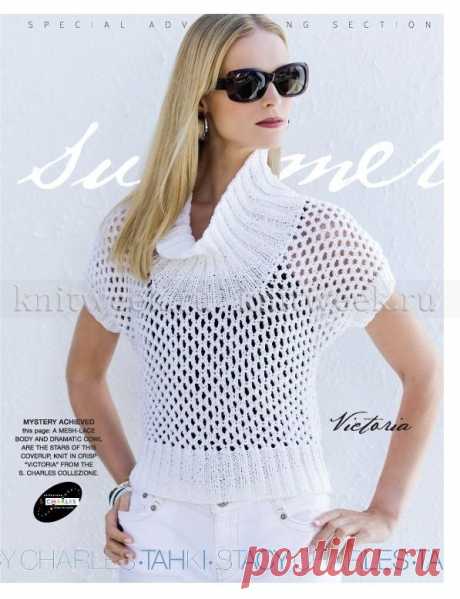 Ажурный пуловер с высоким воротником (журнал Vogue Knitting 2023).
Размеры: Small (Medium, Large, X-Large). Обхват груди (готовое изделие): 92.5 (103, 112, 122) см.