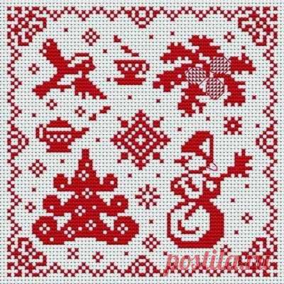 Вышивка крестом / Cross stitch : Монохромная вышивка к Новому году